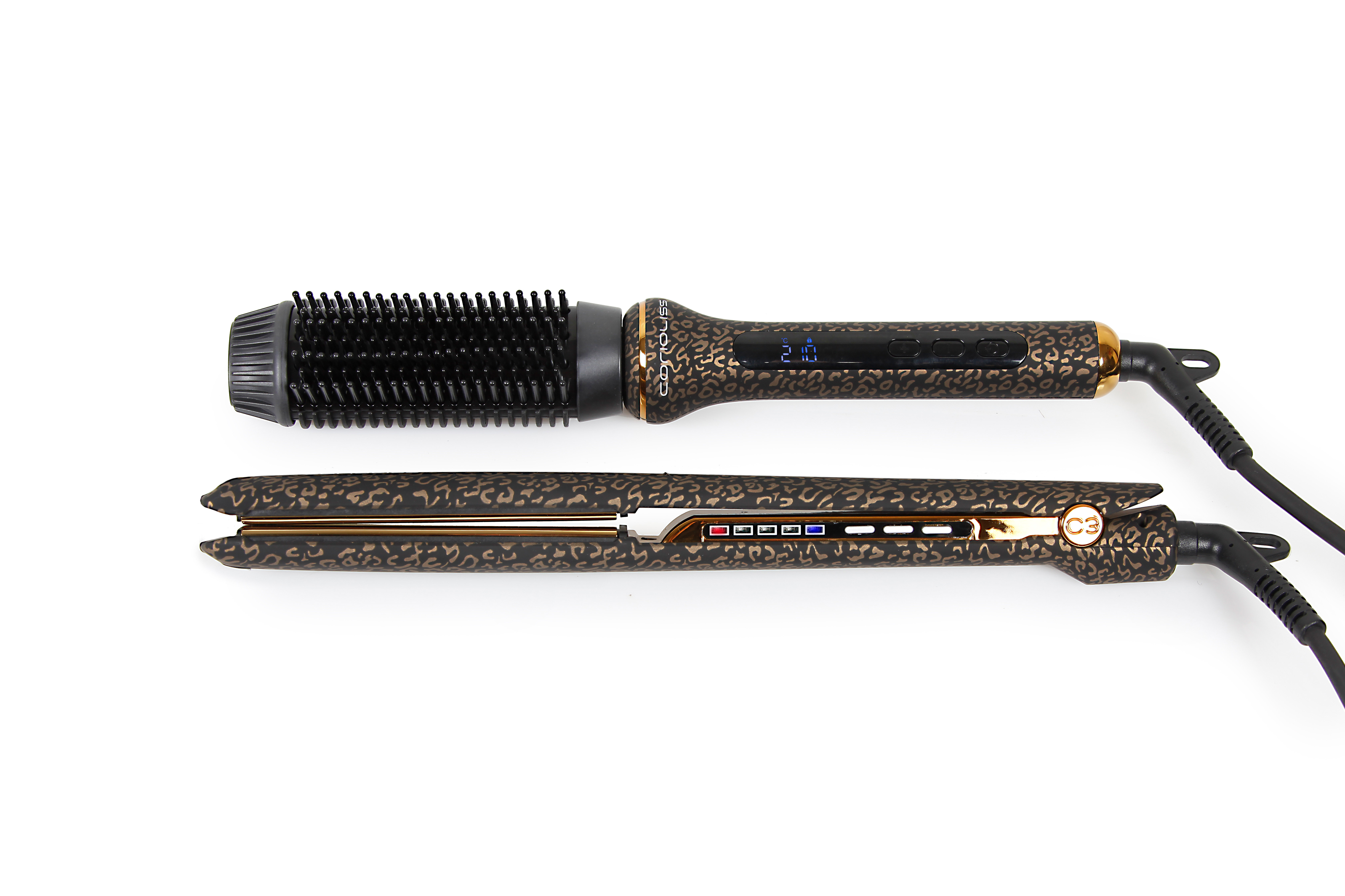 Plancha C3 Gold Leopard + Hot Brush Corioliss