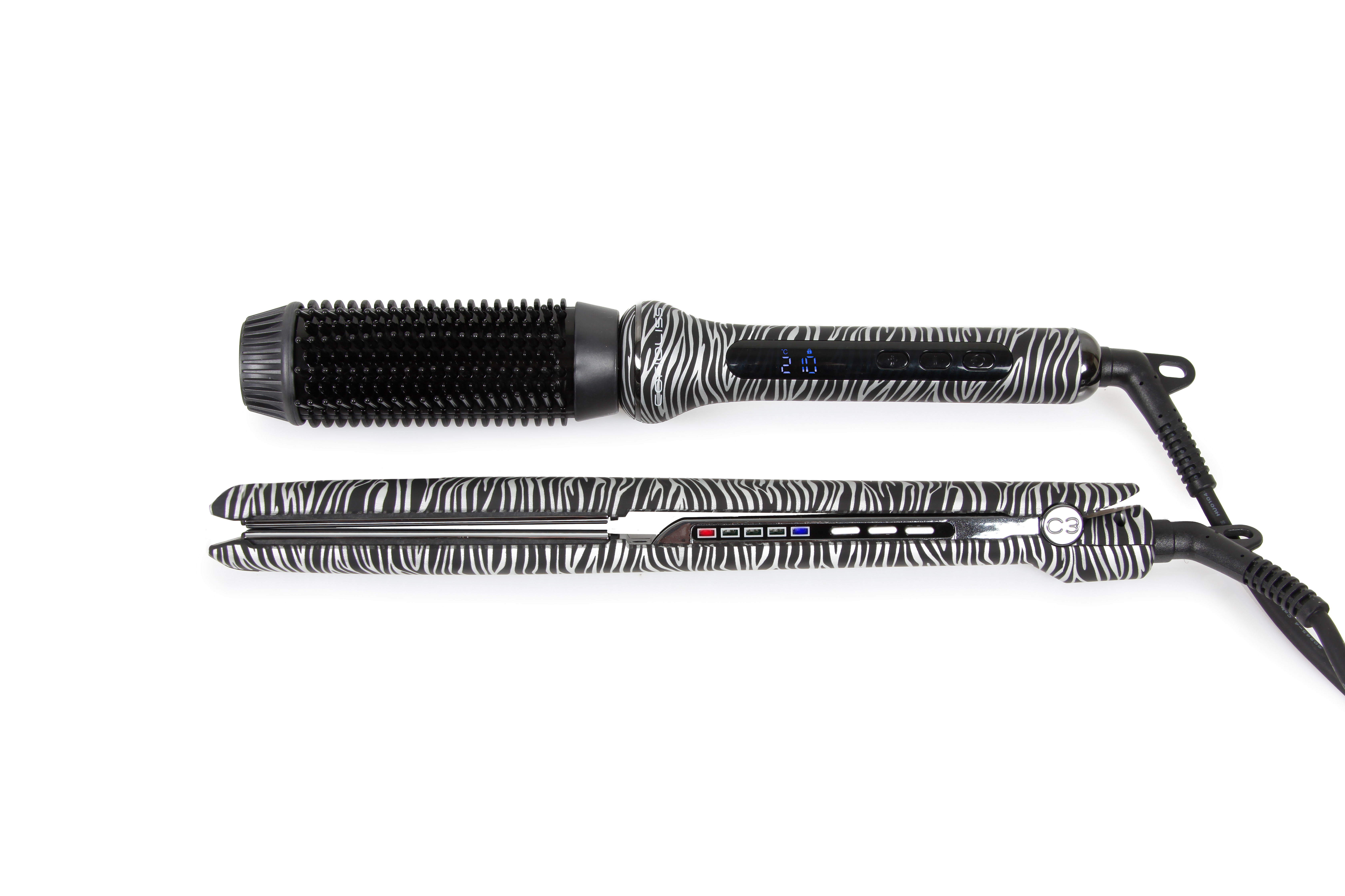 Plancha C3 Silver Zebra + Hot Brush Corioliss